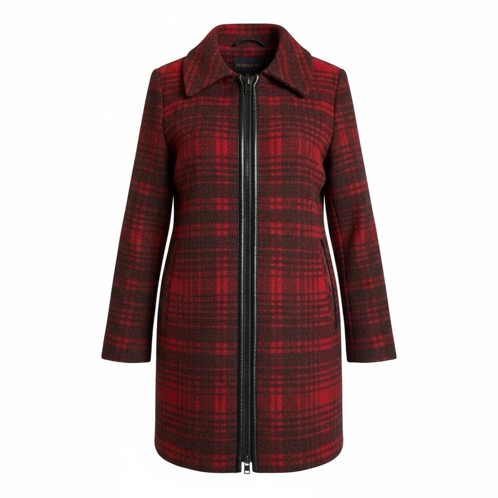 Pendleton Women's Red And Black Wool Blend Walker Coat Size Small New